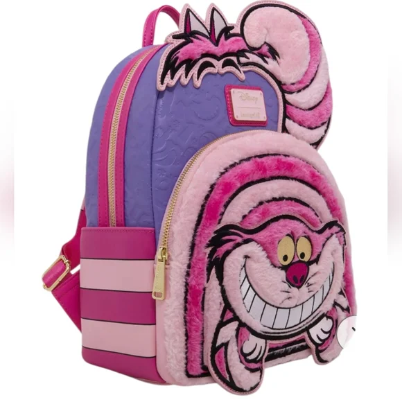 Loungefly Disney Alice in Wonderland Fuzzy Cheshire Cat Mini Backpack - Picture 2 of 6